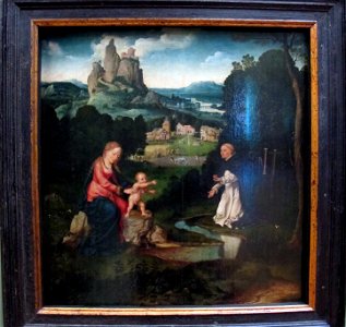 Joos van cleve, domenicano che offre il suo cuore alla madonna col bambino, 1500-1520 ca.