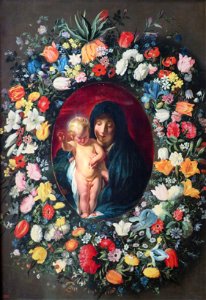 'Garland of Flowers with Virgin and Child' by Jacob Jordaens and Andries Daniels, The Hermitage. Free illustration for personal and commercial use.