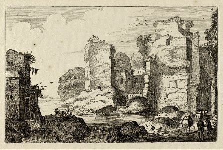 Landschap met figuren, ruïnes en een watermolen. NL-HlmNHA 53012467