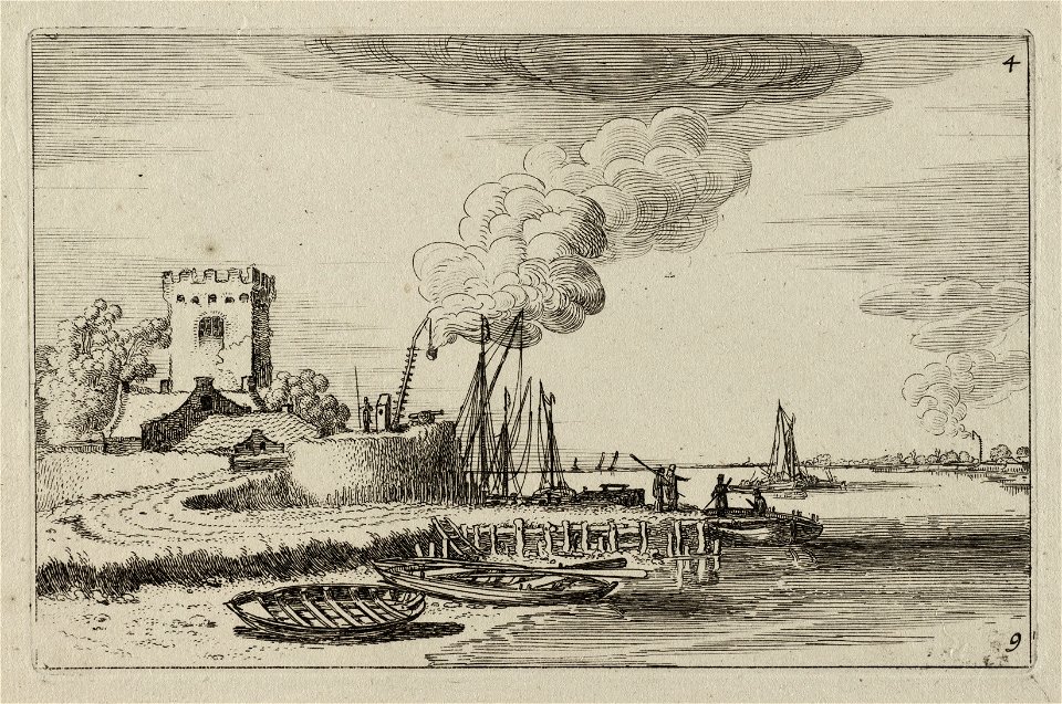 Landschap met een vuurtoren in een haven. NL-HlmNHA 53012465