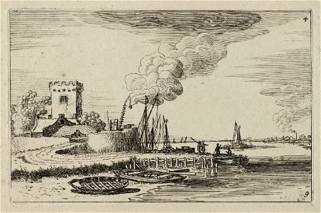 Landschap met een vuurtoren in een haven. NL-HlmNHA 53012465