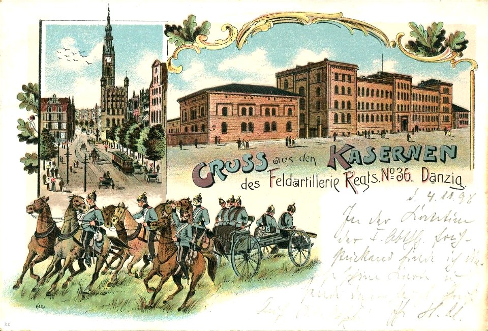 Kaserne des Feldartillerie-Regiments 36 in Danzig, Postkarte von 1898
