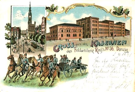 Kaserne des Feldartillerie-Regiments 36 in Danzig, Postkarte von 1898