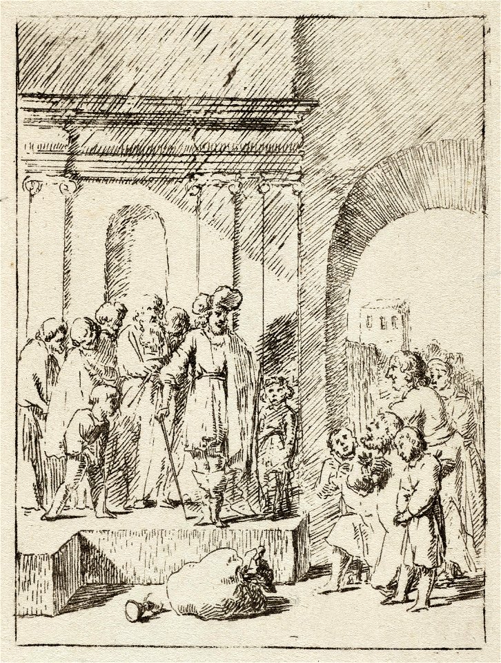 Juda smeekt Jozef hem tot slaaf te nemen en niet zijn jongste broer Benjamin Genesis 441-34. NL-HlmNHA 1477 53010320