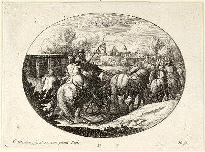 Leger en koetsen trekken naar stad. NL-HlmNHA 1477 53009187