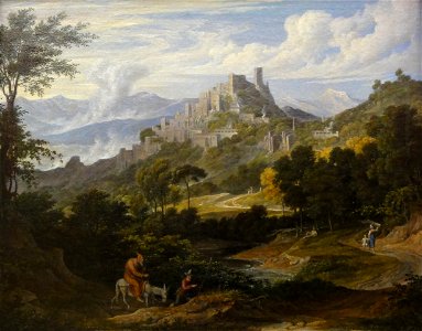 Koch, Joseph Anton — Landschaft bei Olevano mit reitendem Mönch — um 1830