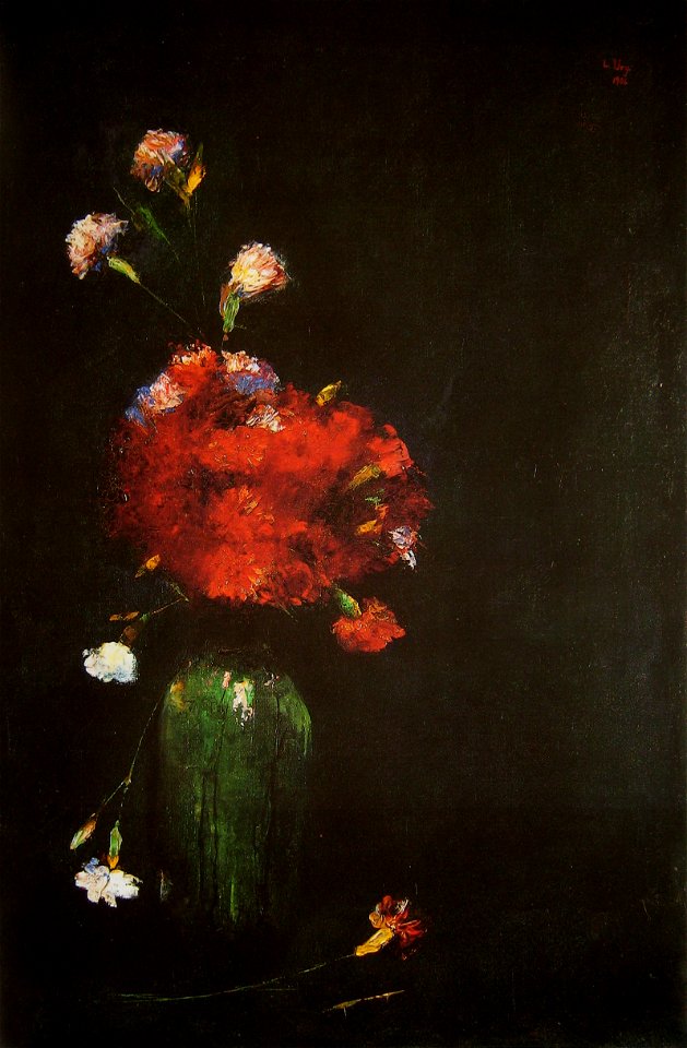 Lesser Ury Nelken in Glasvase 1906