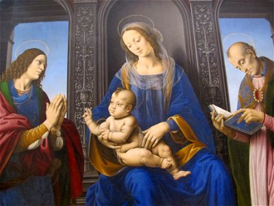 Lorenzo di credi, madonna col bambino, san giuliano e san nicola, 1494 da cappella mascalzoni in s.m.maddalena de' pazzi a fi 2