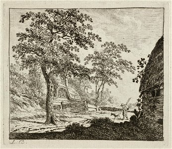 Landschap met wandelaar met hond. NL-HlmNHA 1477 53011092