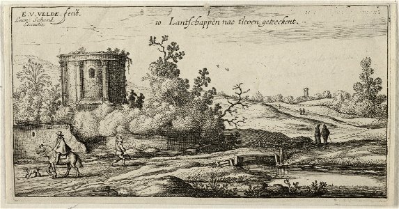 Landschap met ruïne van een romeinse tempel. NL-HlmNHA 53012239