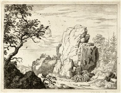 Landschap met twee mannen zittend aan de voet van een rots. NL-HlmNHA 1477 53007984 K