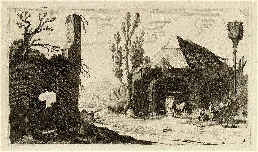 Landweg bij een ruïne en een herberg. NL-HlmNHA 1477 53011610