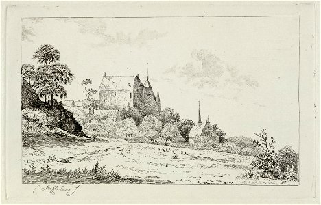 Landschap met een kasteel en een kerk. NL-HlmNHA 1477 53012078