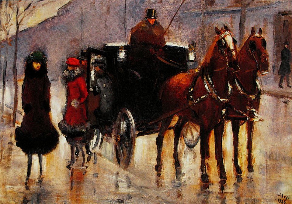 Lesser Ury 1920 Damen einer Droschke entsteigend