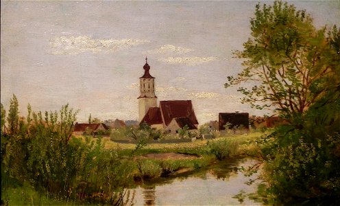 Lenbach Landschaft m Kirche(1)