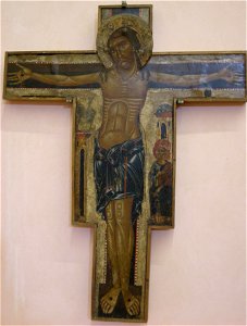 Maestro della croce 434 degli uffizi, crocifisso con pentimento di pietro, 1230-1240
