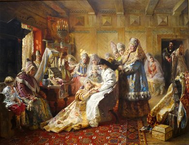 The Russian Bride's Attire by Konstantin Makovsky, California Palace of the Legion of Honor. Free illustration for personal and commercial use.