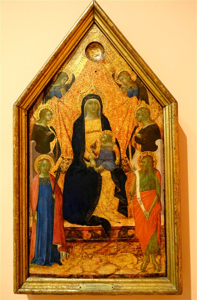 Madonna and Child Enthroned with a Female Martyr and St. John the Baptist, Bartolomeo Bulgarino, c. 1340-1345 AD, tempera on wood - Museo Nacional Centro de Arte Reina Sofía - Madrid, Spain - DSC08533