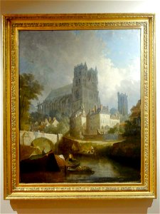Mantes-la-Jolie (78), musée de l'hôtel-Dieu, tableau - La collégiale de Mantes et le pont Perronet, par Jean-Auguste Gagnery (1778-), s.d., inv. 12131
