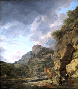 Mountain Landscape with River and Wagon by Herman Nauwincx and Willem Schellinks. Free illustration for personal and commercial use.