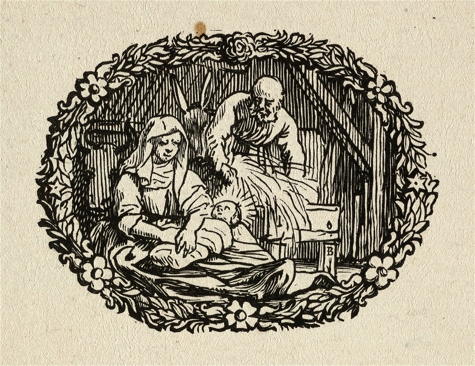 Maria bakert het Christuskind in terwijl Jozef toe kijkt. NL-HlmNHA 1477 53010177