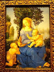 Madonna and Child with Infant Saint John the Baptist, Lorenzo di Credi, Florence, c. 1510 - Nelson-Atkins Museum of Art - DSC08553. Free illustration for personal and commercial use.