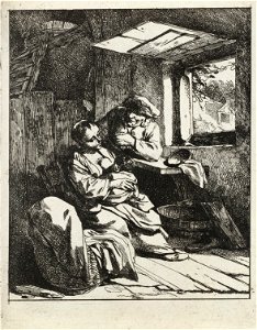 Moeder met kind aan de borst in interieur, NL-HlmNHA 53010069