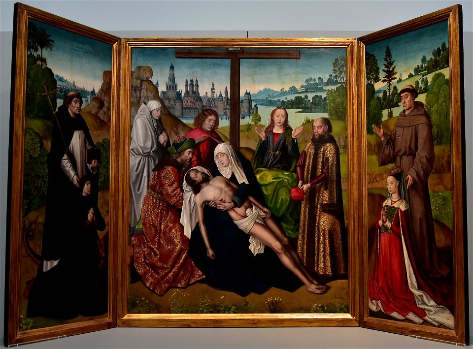 Meester van de legende van de heilige Lucia (ca.1475–1505) Triptiek met de bewening van Christus met Dominicus en Franciscus Groeningemuseum 26-12-2019