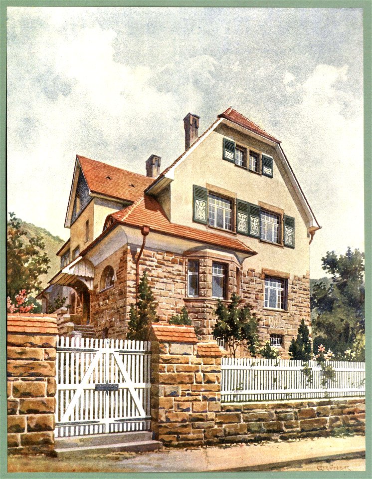 Moderne Villen in Meisteraquarellen Serie II Tafel 010 Bensheim Villa Kappel