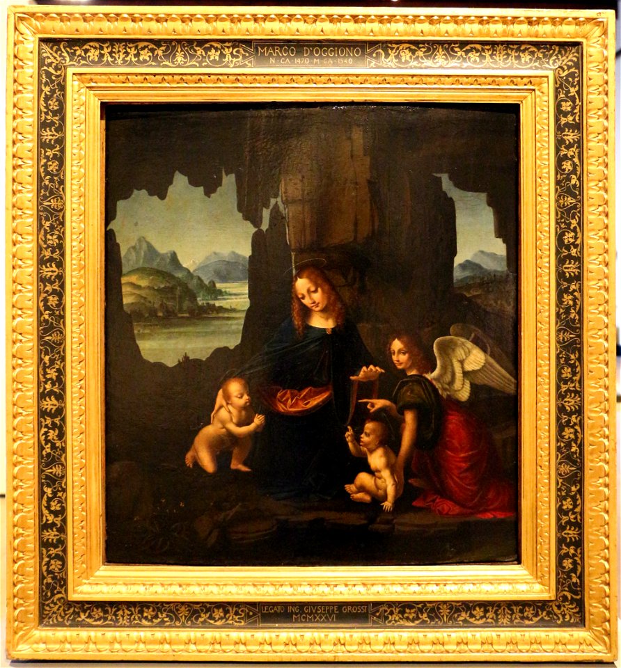 Marco d'oggiono, vergine delle rocce (da leonardo) e grottesche sul verso, 1510 circa 01
