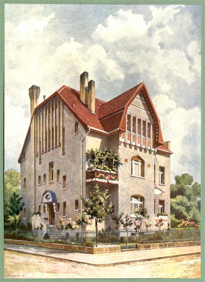 Moderne Villen in Meisteraquarellen Serie II Tafel 020 Düsseldorf-Grafenberg Villa Geibelstraße 35
