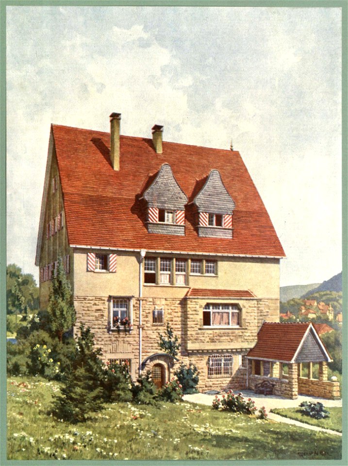 Moderne Villen in Meisteraquarellen Serie II Tafel 001 Baden-Baden Villa Becker
