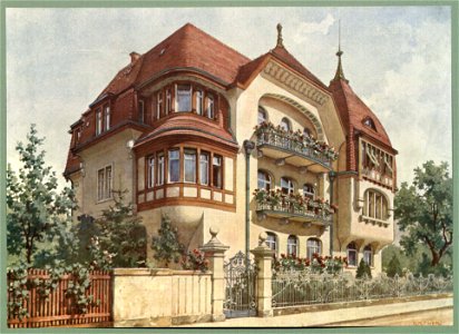 Moderne Villen in Meisteraquarellen Serie II Tafel 041 Dresden-Blasewitz Mietshaus Wägnerstraße 18