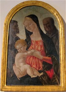 Francesco di giorgio, madonna col bambino tra i santi jacopo e girolamo. Free illustration for personal and commercial use.