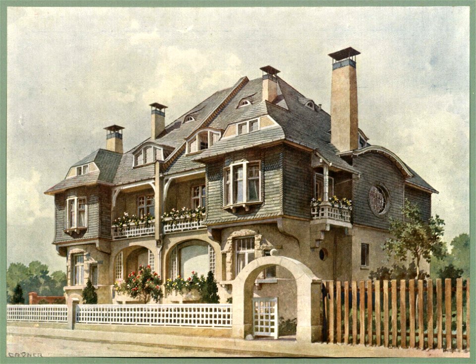 Moderne Villen in Meisteraquarellen Serie II Tafel 047 Köln Villa Bayenthalgürtel 14-16