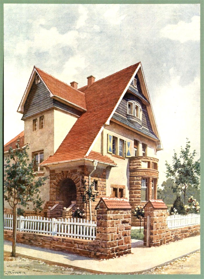 Moderne Villen in Meisteraquarellen Serie II Tafel 015 Bensheim Villa Claes