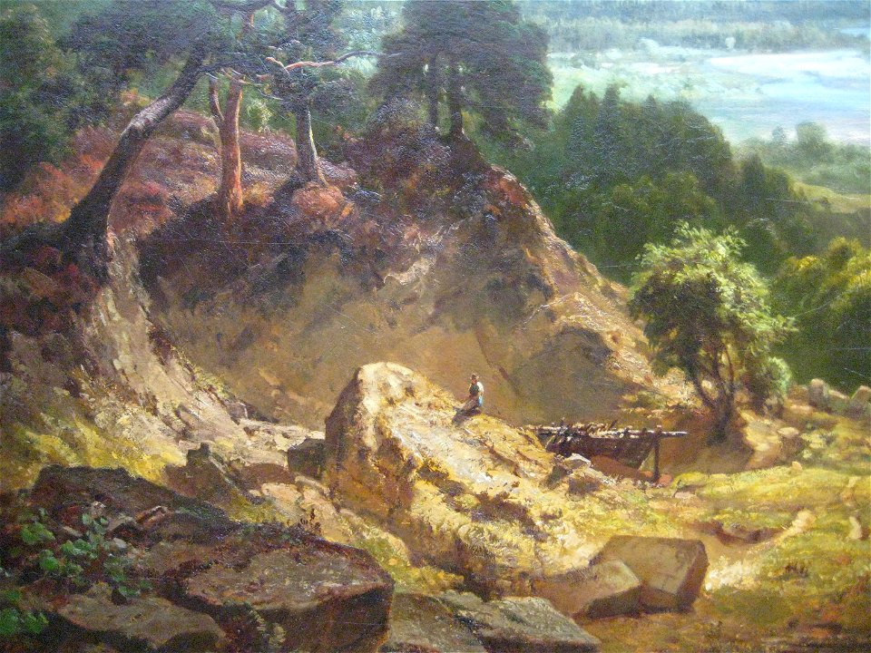 Neue Pinakothek München - Eduard Schleich d. Ä. - Das Isarbett bei München mit Aussicht auf die bayerischen Alpen 1858 - 2