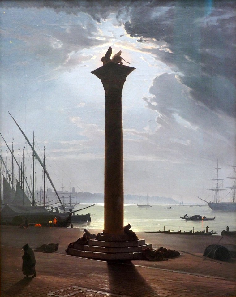Nerly Friedrich Markussäule i Venedig b Mondschein Landesmuseum Hannover