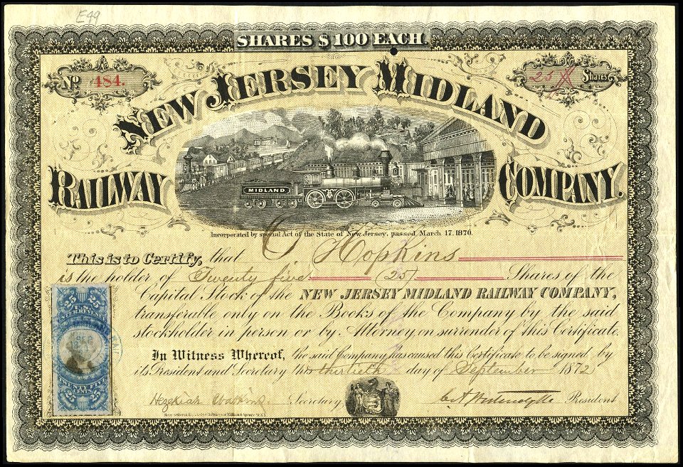 New Jersey Midland Railway Co 1872