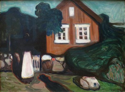 'House in Moonlight' by Edvard Munch, Bergen Kunstmuseum. Free illustration for personal and commercial use.