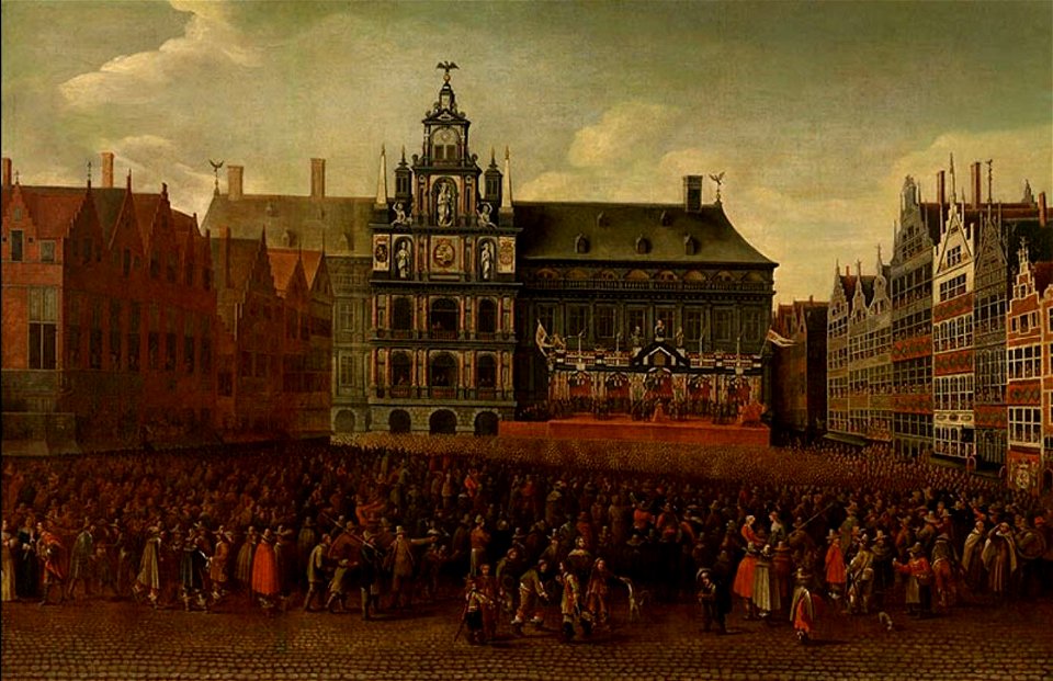 Maximiliaen Pauwels - The proclamation of the Peace of Münster on the Grote Markt in Antwerp