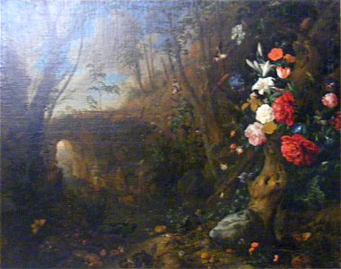 Mignon, Abraham - Uferlandschaft mit Blumenstilleben