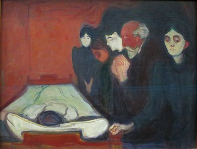 'At the Deathbed' by Edvard Munch, 1895, Bergen Kunstmuseum. Free illustration for personal and commercial use.