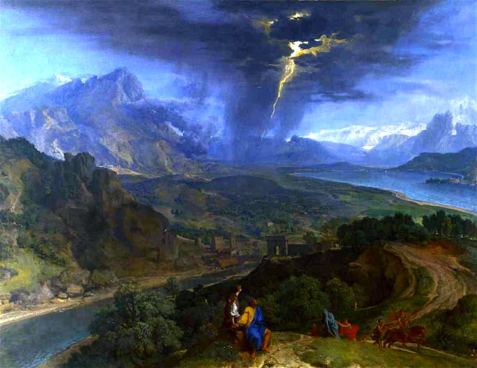 Francisque Millet - mountain landscape with lightning