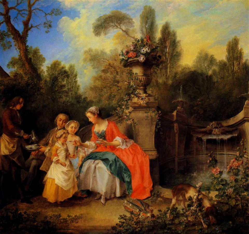 Nicolas Lancret - A Lady and Gentleman Taking Coffee with Children in a Garden