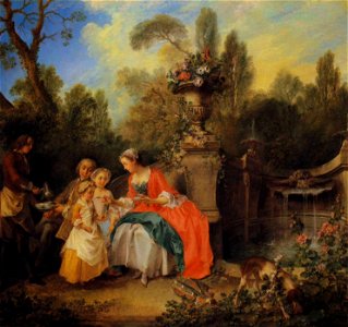 Nicolas Lancret - A Lady and Gentleman Taking Coffee with Children in a Garden