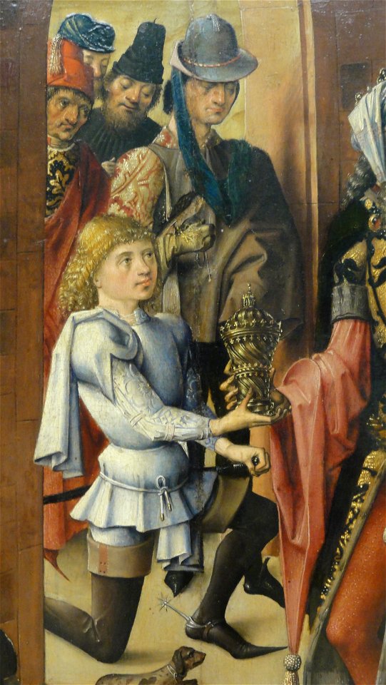 Meister des Bartholomäus-Altars — Anbetung der Könige (Detail kniender Jüngling links)