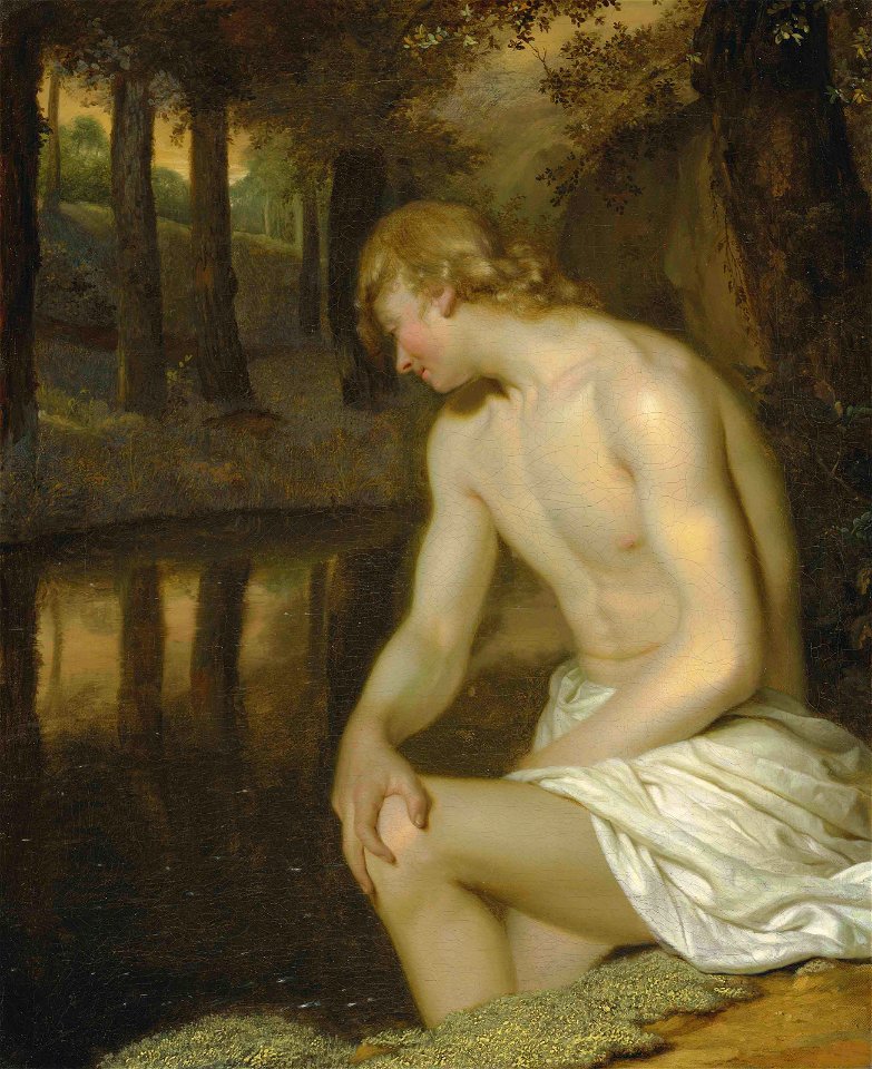 Narcissus gazing at his own reflection