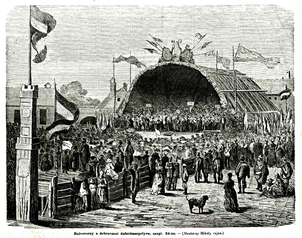 Munkácsy Mihály rajza a debreceni dalversenyről a Vasárnapi Ujság 1868. évi 40. számában
