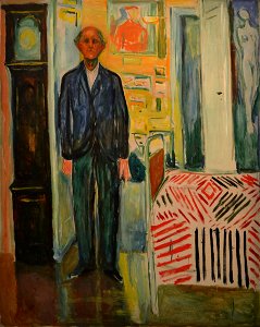 Edvard Munch, Selvportrett. Mellom klokken og sengen. Free illustration for personal and commercial use.